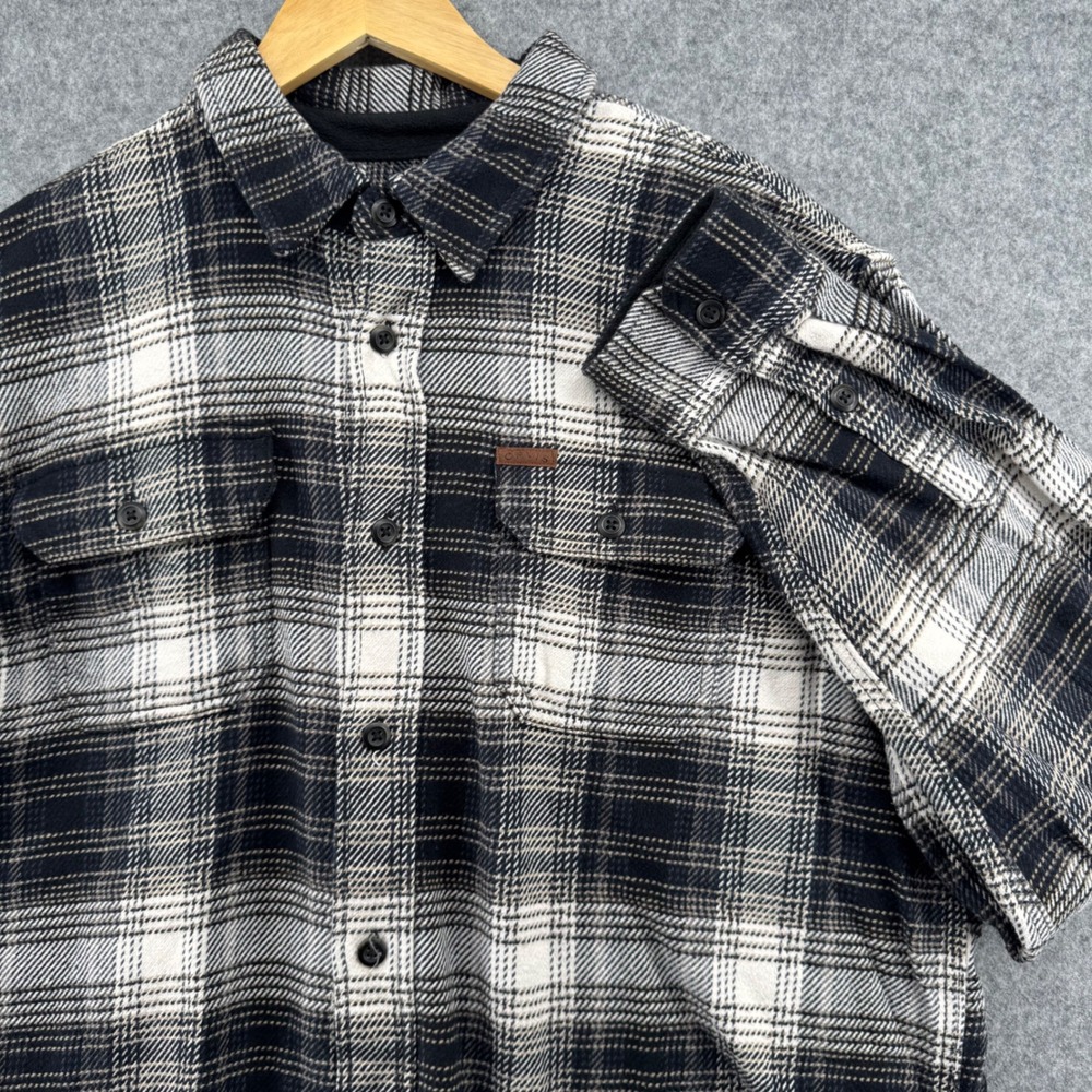 Orvis Flannel Shirt Mens XL Black White Plaid Long Sleeve 100% Cotton Button Up